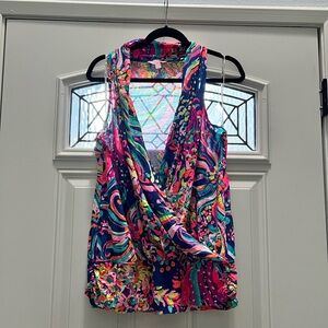 Lilly Pulitzer Womens Tank Top XL Heron Beach Loot Sleeveless Faux Wrap Drape